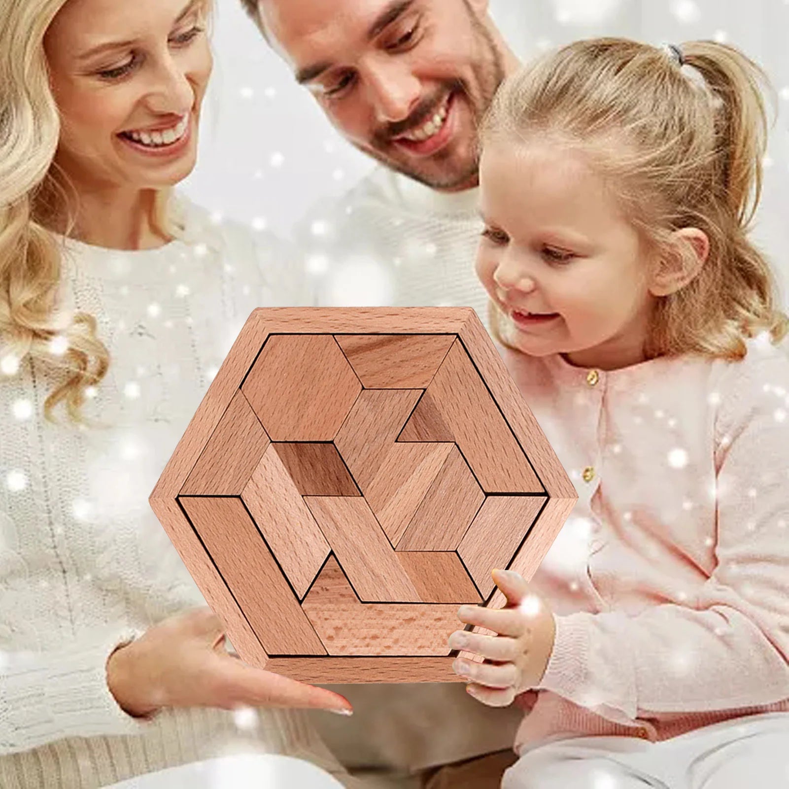 Hexagonal Wooden Geometric Shape Jigsaw Puzzles Chess Game Board Montessori Toys Brain Teaser Educational Intelligence Toys
