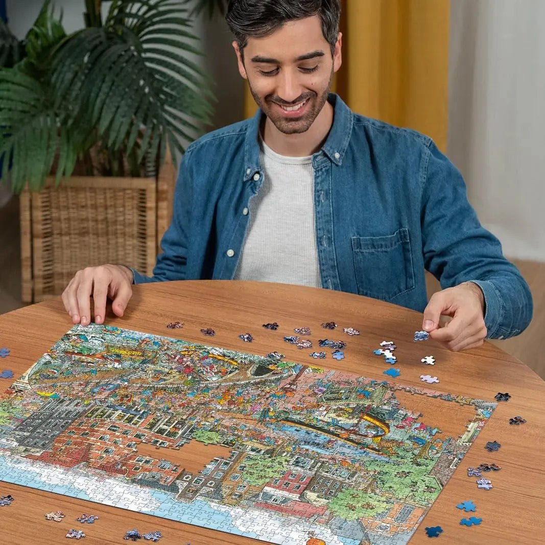 Amsterdam 1000/500/300 Pieces Jigsaw Puzzles Challenging Family Activity Game for Gameroom Bedroom Livingroom Party Gift