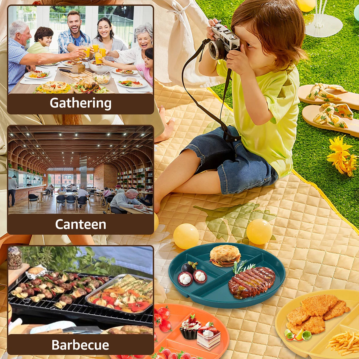 6/8Pcs 9inch Divided Dinner Plates