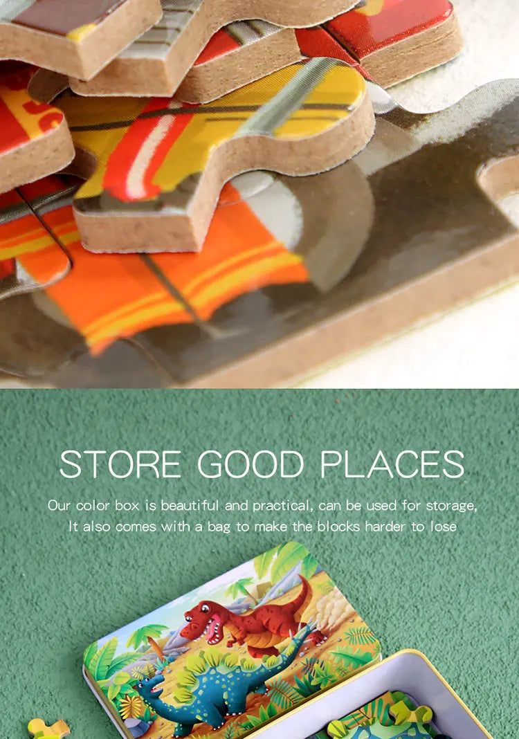 60pcs Jigsaw Cartoon Puzzle With Metal Box, Children's Early Education Animal Vehicle Puzzle, Parent-Child Interaction Game