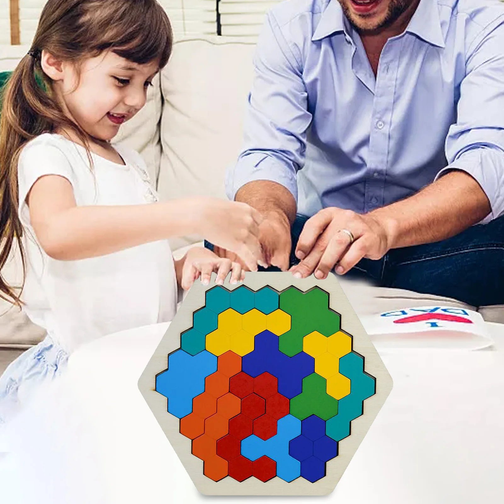 Hexagonal Wooden Geometric Shape Jigsaw Puzzles Chess Game Board Montessori Toys Brain Teaser Educational Intelligence Toys