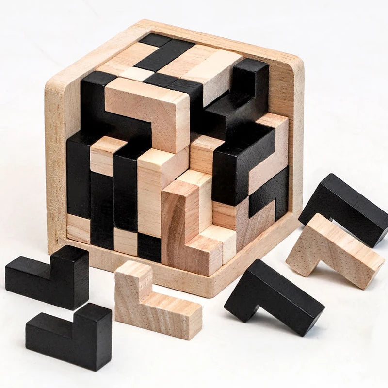 L-Shape Jigsaw Logic Puzzle Cube Wooden Brain Teaser for Adults Kids IQ Challenge Intellectual Gifts Eductional Toys